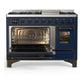 Ilve UM48FNR3MBP Ilve Um48Fnr3Mbp Majestic Iii 48 Inch Dual Fuel Range With 8 Burners And Griddle, Dual Function Burner Up To 25,000 Btu (Natural Gas, Triple Glass Door, Midnight Blue, Copper)