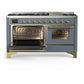 Ilve UM60FNR3BGGLP Ilve Um60Fnr3Bgglp Majestic Iii 60 Inch Dual Fuel Range With 9 Burners And Griddle, Dual Function Burner Up To 25,000 Btu (Liquid Propane, Triple Glass Door, Blue Grey, Brass)