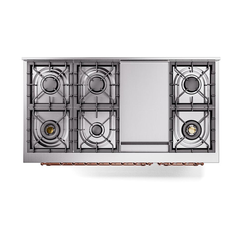 Ilve UN48FNMPRAP Ilve Un48Fnmprap Nostalgie Ii Noblesse 48" Dual Fuel Range (8 Sealed Burners + Griddle, Natural Gas, Triple Glass Door, Ral, Copper)