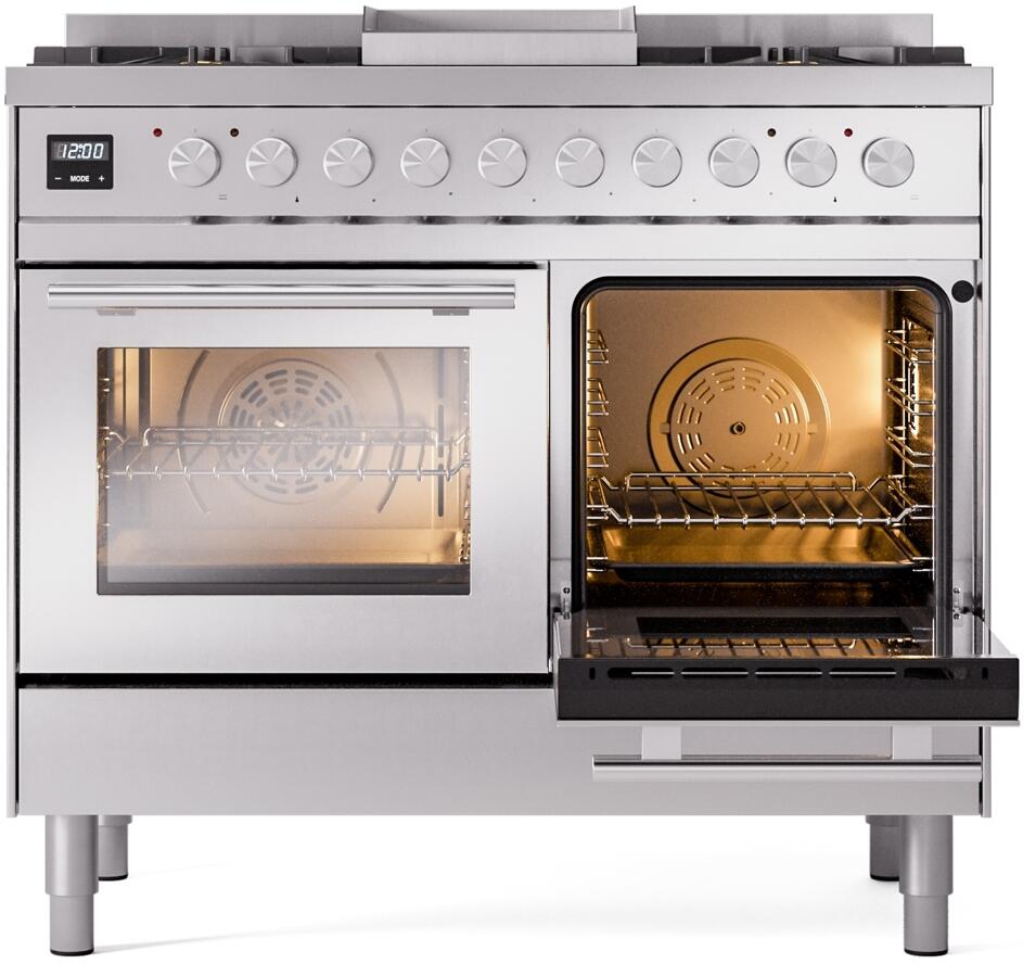 Ilve UPD40FWMPSSLP Professional Plus Ii 40 Inch Dual Fuel Liquid Propane Freestanding Range In Stainless Steel With Trim