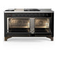 Ilve UM60FSNR3BKB Ilve Um60Fsnr3Bkb Majestic Iii 60 Inch Dual Fuel Range With 7 Burners, Griddle And French Top, Dual Function Burner With Up To 25,000 Btu (Natural Gas, Triple Glass Door, Glossy Black, Burnished)