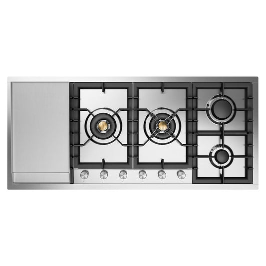 Ilve UHCPT125FSS Ilve Uhcpt125Fss Professional Plus Ii 48 Inch Built-In Gas Cooktop With Total Black Brass Burners, In Stainless Steel (6 Sealed Burners + Left Griddle, Natural Gas)