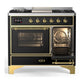 Ilve UMD40FNR3BKG Ilve Umd40Fnr3Bkg Majestic Iii 40 Inch Dual Fuel Range With 6 Burners And Griddle, Dual Function Burner Up To 25,000 Btu (Natural Gas, Triple Glass Door, Glossy Black, Brass)