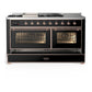 Ilve UM60FSNR3BKPLP Ilve Um60Fsnr3Bkplp Majestic Iii 60 Inch Dual Fuel Range With 7 Burners, Griddle And French Top, Dual Function Burner With Up To 25,000 Btu (Liquid Propane, Triple Glass Door, Glossy Black, Copper)