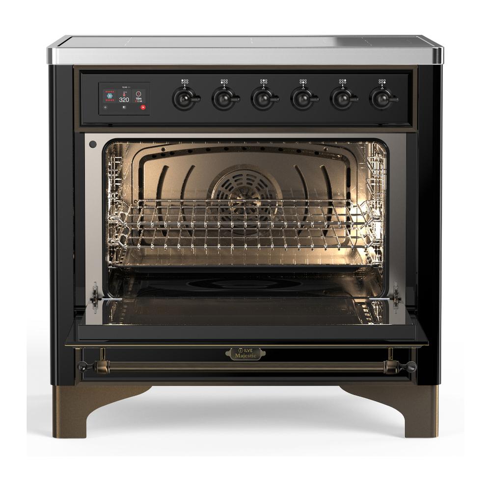 Ilve UMIB36NR3BKB Ilve Umib36Nr3Bkb Majestic Iii 36 Inch Induction Range With 6 Elements, 3.5 Cu. Ft. Total Oven Capacity (Triple Glass Door, Glossy Black, Burnished)