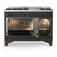 Ilve UM48FNR3MGB Ilve Um48Fnr3Mgb Majestic Iii 48 Inch Dual Fuel Range With 8 Burners And Griddle, Dual Function Burner Up To 25,000 Btu (Natural Gas, Triple Glass Door, Graphite Matte, Burnished)