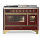 Ilve UM48FSNR3BUG Ilve Um48Fsnr3Bug Majestic Iii 48 Inch Dual Fuel Range With 5 Black Brass Burners, Griddle And French Top, Dual Function Burner Up To 25,000 Btu (Natural Gas, Triple Glass Door, Burgundy, Brass)