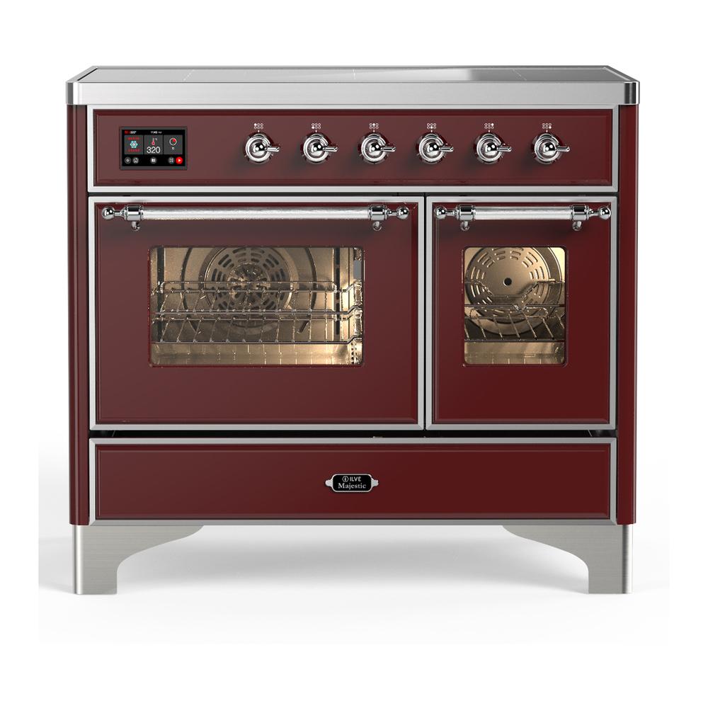 Ilve UMDIB40NR3BUC Ilve Umdib40Nr3Buc Majestic Iii 40 Inch Induction Range With 6 Elements, 3.82 Cu. Ft. Total Oven Capacity (Triple Glass Door, Burgundy, Chrome)