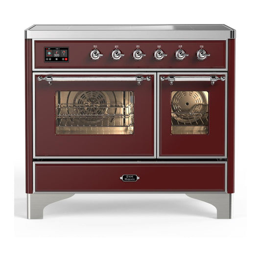 Ilve UMDIB40NR3BUC Ilve Umdib40Nr3Buc Majestic Iii 40 Inch Induction Range With 6 Elements, 3.82 Cu. Ft. Total Oven Capacity (Triple Glass Door, Burgundy, Chrome)