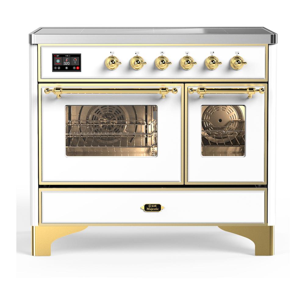 Ilve UMDIB40NR3WHG Ilve Umdib40Nr3Whg Majestic Iii 40 Inch Induction Range With 6 Elements, 3.82 Cu. Ft. Total Oven Capacity (Triple Glass Door, White, Brass)