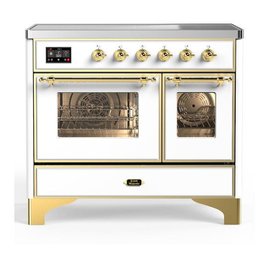 Ilve UMDIB40NR3WHG Ilve Umdib40Nr3Whg Majestic Iii 40 Inch Induction Range With 6 Elements, 3.82 Cu. Ft. Total Oven Capacity (Triple Glass Door, White, Brass)