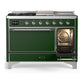 Ilve UM48FSQNR3EGC Ilve Um48Fsqnr3Egc Majestic Iii 48 Inch Dual Fuel Range With 5 Black Brass Burners, Griddle And French Top, Dual Function Burner Up To 25,000 Btu (Natural Gas, Solid Door, Emerald Green, Chrome)
