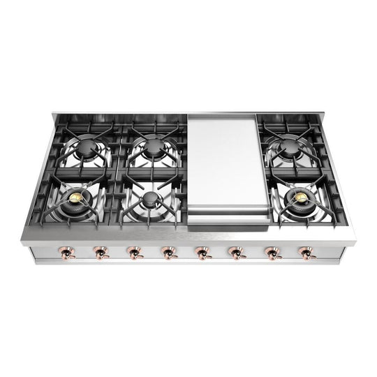 Ilve UHCP48FNSSPLP Ilve Uhcp48Fnssplp Nostalgie Ii 48 Inch Built-In Gas Rangetop With Griddle, In Stainless Steel (Liquid Propane, Copper)