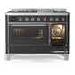 Ilve UM48FNR3MGCLP Ilve Um48Fnr3Mgclp Majestic Iii 48 Inch Dual Fuel Range With 8 Burners And Griddle, Dual Function Burner Up To 25,000 Btu (Liquid Propane, Triple Glass Door, Graphite Matte, Chrome)