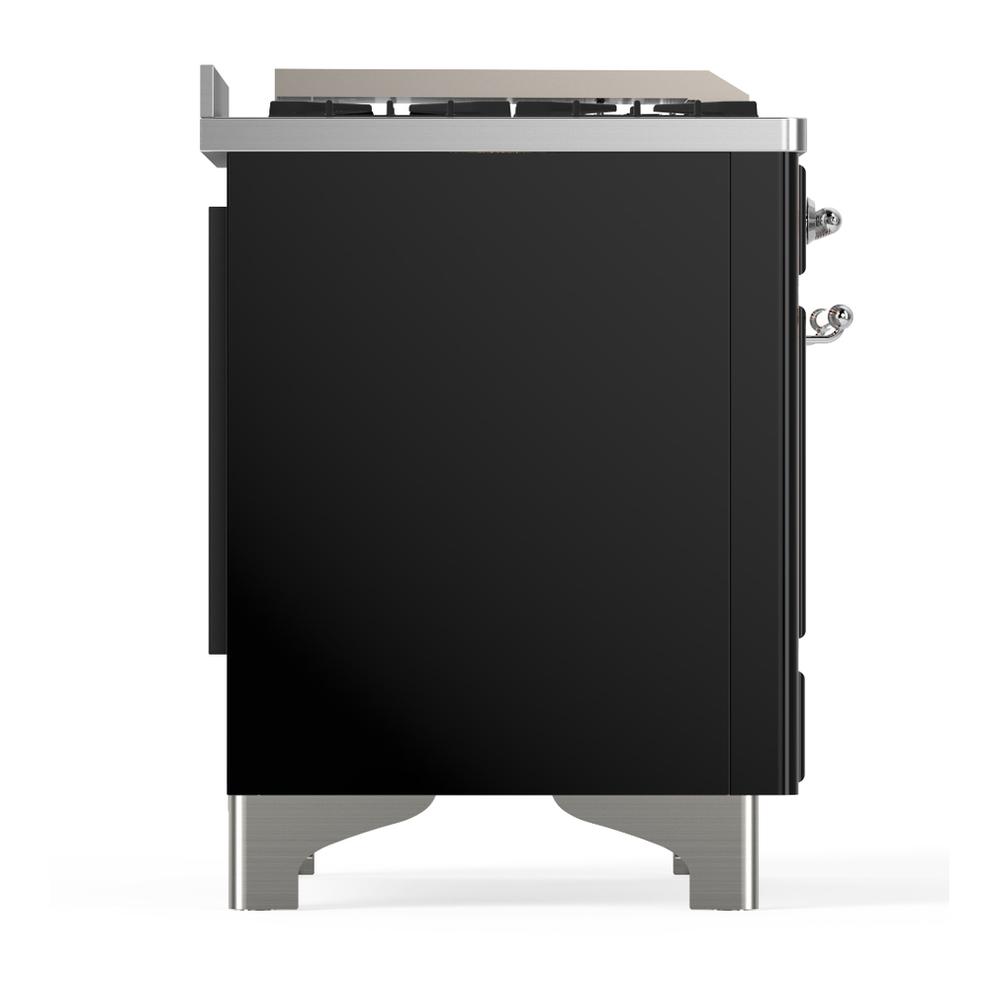 Ilve UM60FQNR3BKCLP Ilve Um60Fqnr3Bkclp Majestic Iii 60 Inch Dual Fuel Range With 9 Burners And Griddle, Dual Function Burner Up To 25,000 Btu (Liquid Propane, Solid Door, Glossy Black, Chrome)