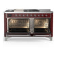 Ilve UM60FSNR3BUCLP Ilve Um60Fsnr3Buclp Majestic Iii 60 Inch Dual Fuel Range With 7 Burners, Griddle And French Top, Dual Function Burner With Up To 25,000 Btu (Liquid Propane, Triple Glass Door, Burgundy, Chrome)