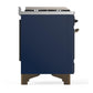 Ilve UM36FQNR3MBB Ilve Um36Fqnr3Mbb Majestic Iii 36 Inch Dual Fuel Range With 6 Black Brass Burners And Griddle, Dual Function Burner Up To 25,000 Btu (Solid Door, Midnight Blue, Burnished, Natural Gas)