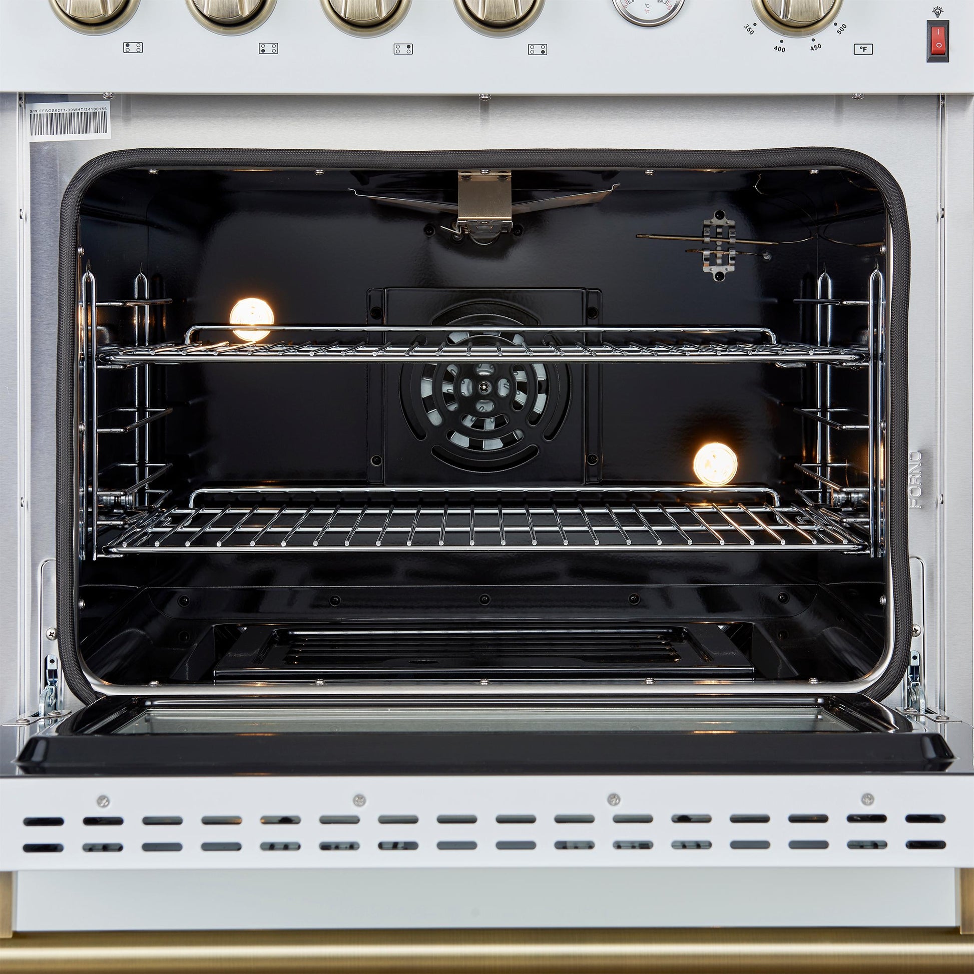 Forno FFSGS627730WHT Marco 30-Inch Gas Range White & Antique Brass Design, 4 Burners 37,000 Btu, 4.32 Cu.Ft. Convection Oven