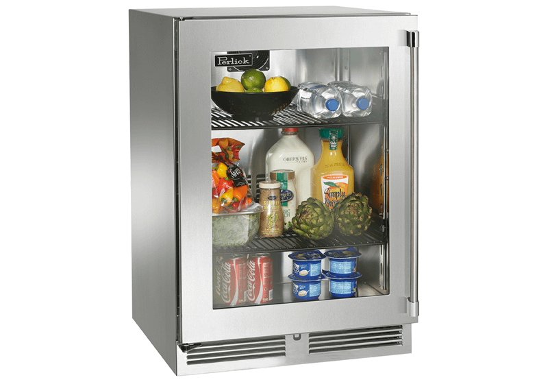 Perlick HP24RS43LL 24" Signature Series Indoor Refrigerator With Stainless Steel Glass Door, Hinge Left, With Lock