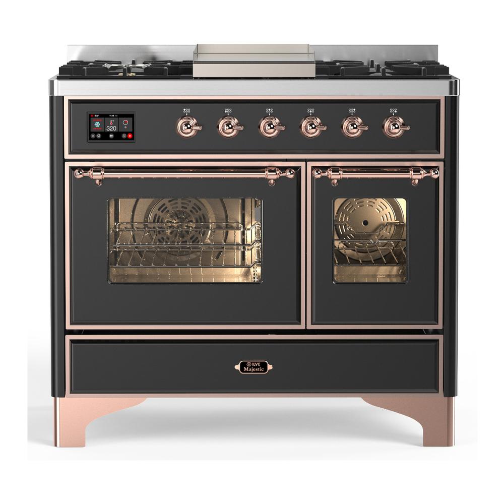 Ilve UMD40FNR3MGP Ilve Umd40Fnr3Mgp Majestic Iii 40 Inch Dual Fuel Range With 6 Burners And Griddle, Dual Function Burner Up To 25,000 Btu (Natural Gas, Triple Glass Door, Graphite Matte, Copper)