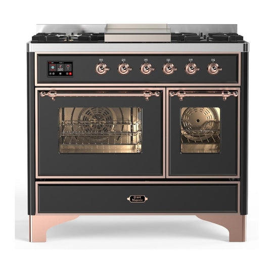 Ilve UMD40FNR3MGP Ilve Umd40Fnr3Mgp Majestic Iii 40 Inch Dual Fuel Range With 6 Burners And Griddle, Dual Function Burner Up To 25,000 Btu (Natural Gas, Triple Glass Door, Graphite Matte, Copper)
