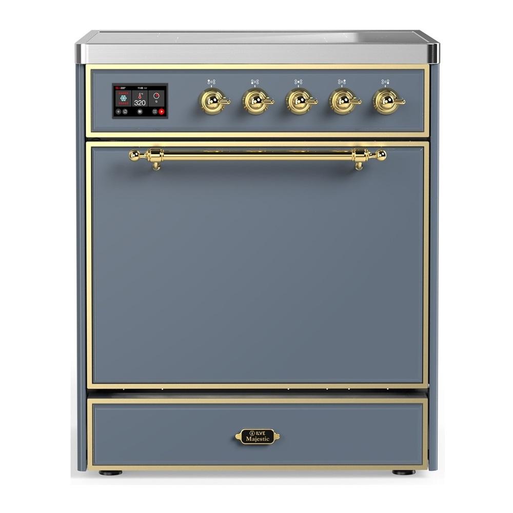Ilve UMIB30QNR3BGG Ilve Umib30Qnr3Bgg Majestic Iii 30 Inch Induction Range With 4 Elements, 4 Cu. Ft. Oven Capacity (Solid Door, Blue Grey, Brass)