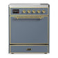 Ilve UMIB30QNR3BGG Ilve Umib30Qnr3Bgg Majestic Iii 30 Inch Induction Range With 4 Elements, 4 Cu. Ft. Oven Capacity (Solid Door, Blue Grey, Brass)