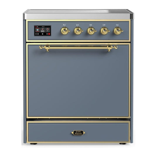 Ilve UMIB30QNR3BGG Ilve Umib30Qnr3Bgg Majestic Iii 30 Inch Induction Range With 4 Elements, 4 Cu. Ft. Oven Capacity (Solid Door, Blue Grey, Brass)