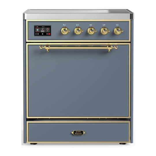 Ilve UMIB30QNR3BGG Ilve Umib30Qnr3Bgg Majestic Iii 30 Inch Induction Range With 4 Elements, 4 Cu. Ft. Oven Capacity (Solid Door, Blue Grey, Brass)