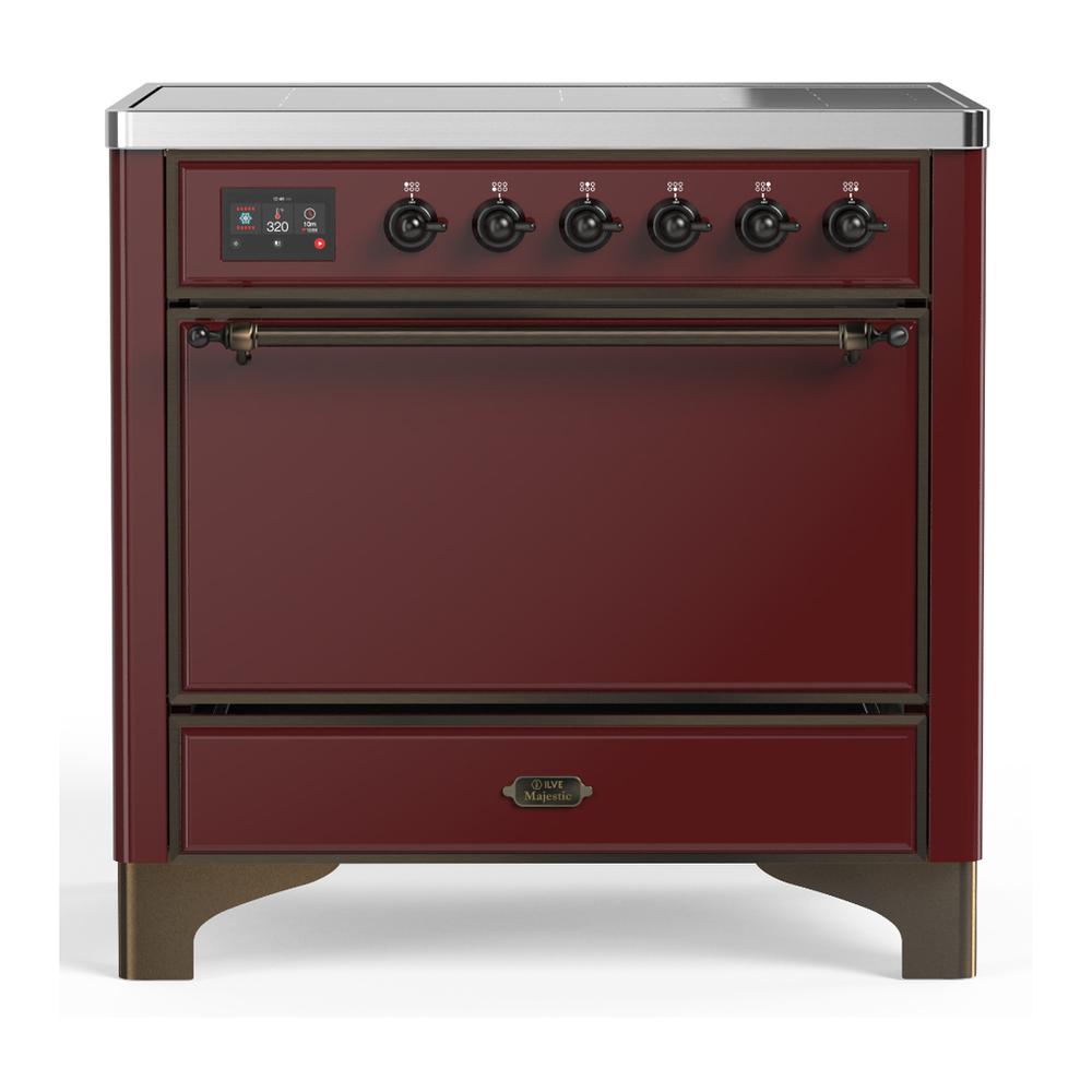 Ilve UMIB36QNR3BUB Ilve Umib36Qnr3Bub Majestic Iii 36 Inch Induction Range With 6 Elements, 3.5 Cu. Ft. Total Oven Capacity (Solid Door, Burgundy, Burnished)
