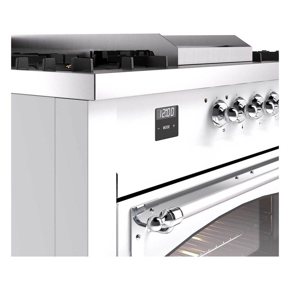 Ilve UN60FSNMPWHCLP Ilve Un60Fsnmpwhclp Nostalgie Ii Noblesse 60" Dual Fuel Range (7 Sealed Burners + Griddle + French Top, Liquid Propane, Triple Glass Door, White, Chrome)