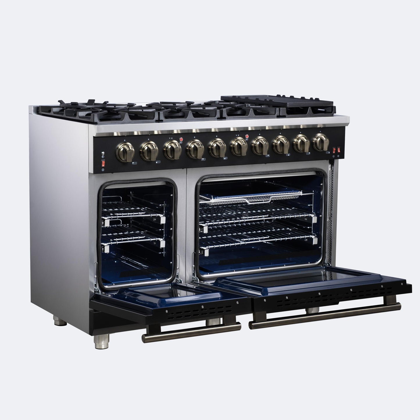 Forno FFSGS623948BLK Forno Massimo 48-Inch Black Freestanding Gas Range, 8 Burners, True Convection Oven