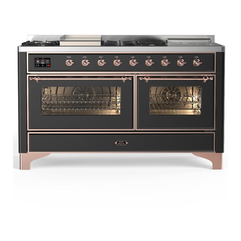 Ilve UM60FSNR3MGP Ilve Um60Fsnr3Mgp Majestic Iii 60 Inch Dual Fuel Range With 7 Burners, Griddle And French Top, Dual Function Burner With Up To 25,000 Btu (Natural Gas, Triple Glass Door, Graphite Matte, Copper)