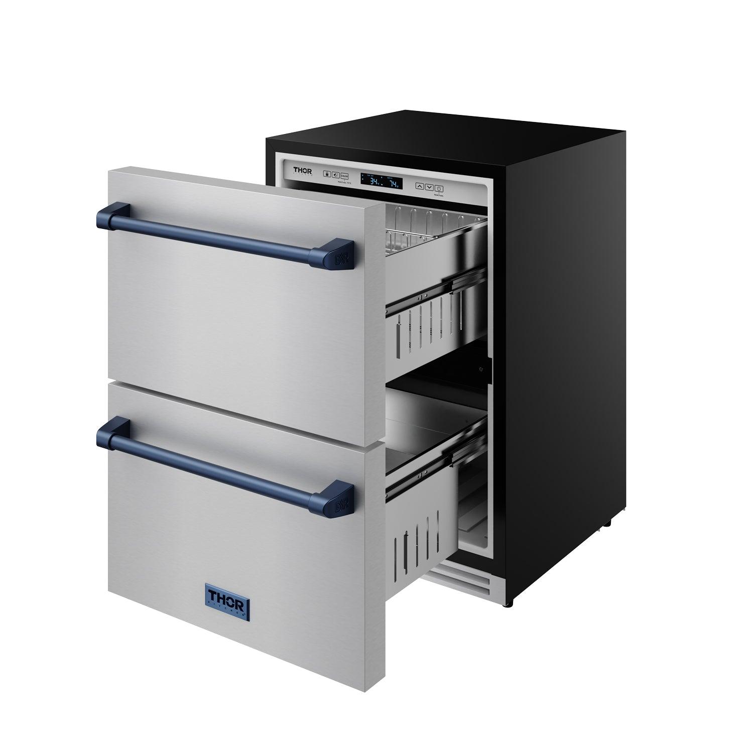Thor Kitchen RF24UBLU 24 Inch Undercounter Built-In Or Freestanding Drawer Refrigerator - Stainless Steel/Blue Gordon Ramsay Series