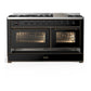 Ilve UM60FNR3BKBLP Ilve Um60Fnr3Bkblp Majestic Iii 60 Inch Dual Fuel Range With 9 Burners And Griddle, Dual Function Burner Up To 25,000 Btu (Liquid Propane, Triple Glass Door, Glossy Black, Burnished)