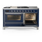 Ilve UM60FSNR3MBCLP Ilve Um60Fsnr3Mbclp Majestic Iii 60 Inch Dual Fuel Range With 7 Burners, Griddle And French Top, Dual Function Burner With Up To 25,000 Btu (Liquid Propane, Triple Glass Door, Midnight Blue, Chrome)