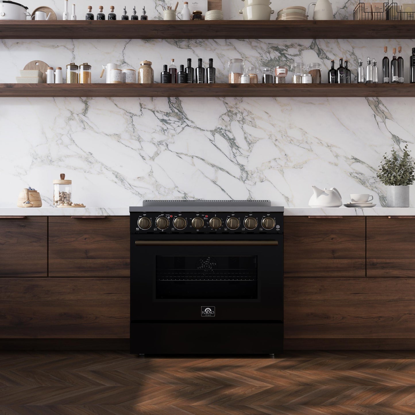 Forno FFSEL601136BLK Forno Paolo 36 Inch Black Freestanding Electric Range, Stainless Steel, 5.44 Cu.Ft, True Convection Oven, Energy Efficient