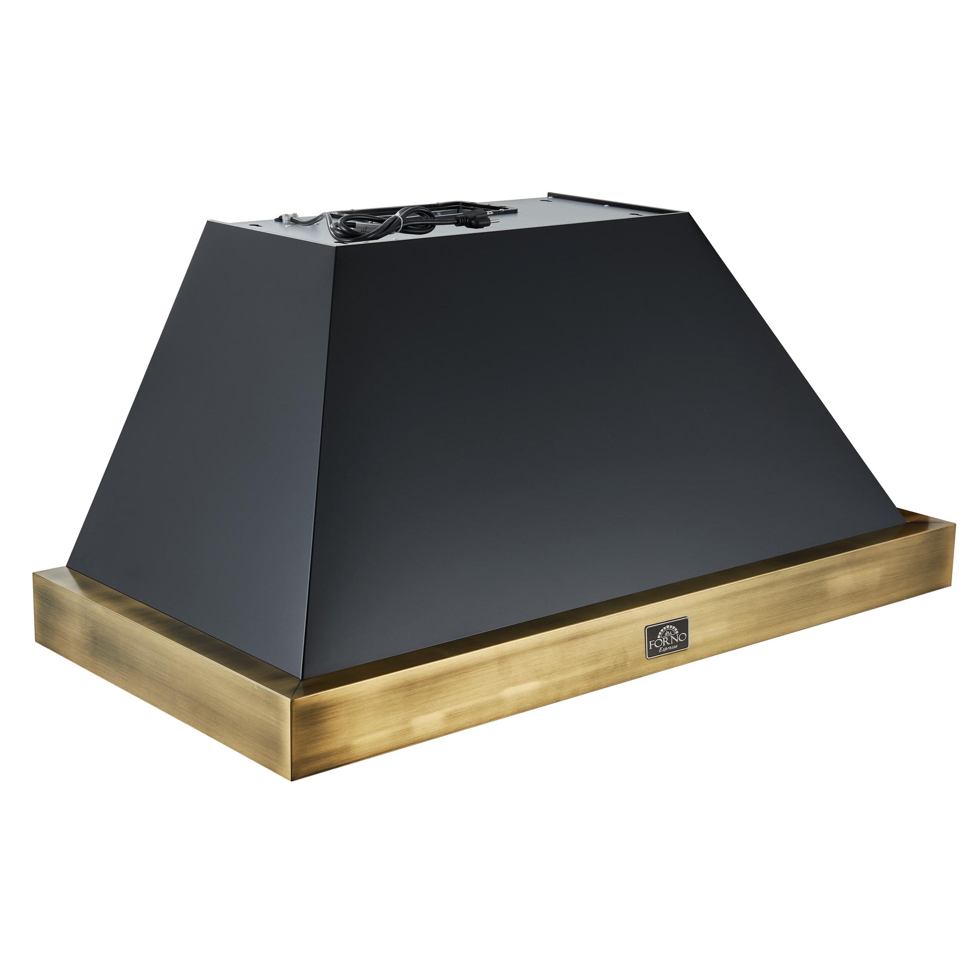 Forno FRHWM507848BLK Forno Vittorio 48-Inch Wall Mount Range Hood, Black With Antique Brass Trim, 424 Cfm Airflow, Dishwasher-Safe Baffle Filters, Remote Control, 3-Speed Fan, Bright Led Lighting.