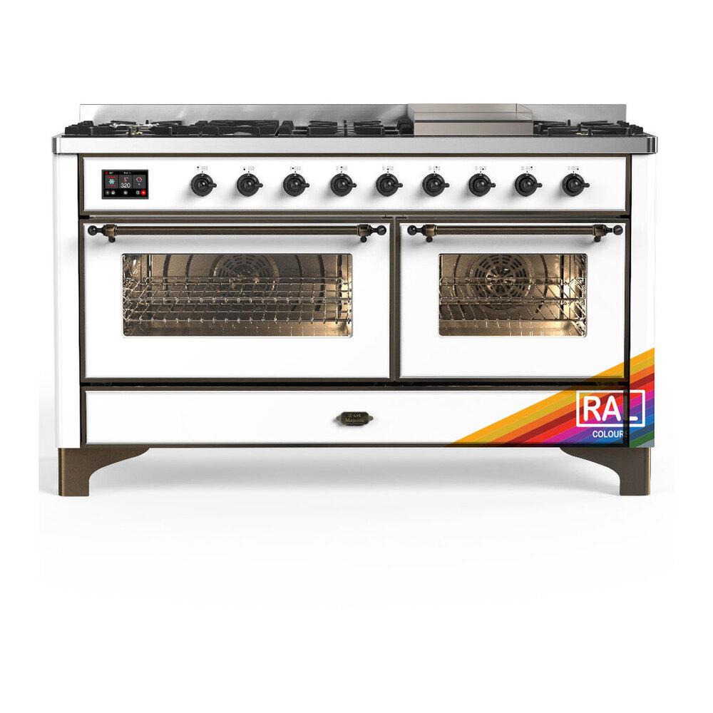 Ilve UM60FNR3RABLP Ilve Um60Fnr3Rablp Majestic Iii 60 Inch Dual Fuel Range With 9 Burners And Griddle, Dual Function Burner Up To 25,000 Btu (Liquid Propane, Triple Glass Door, Ral, Burnished)
