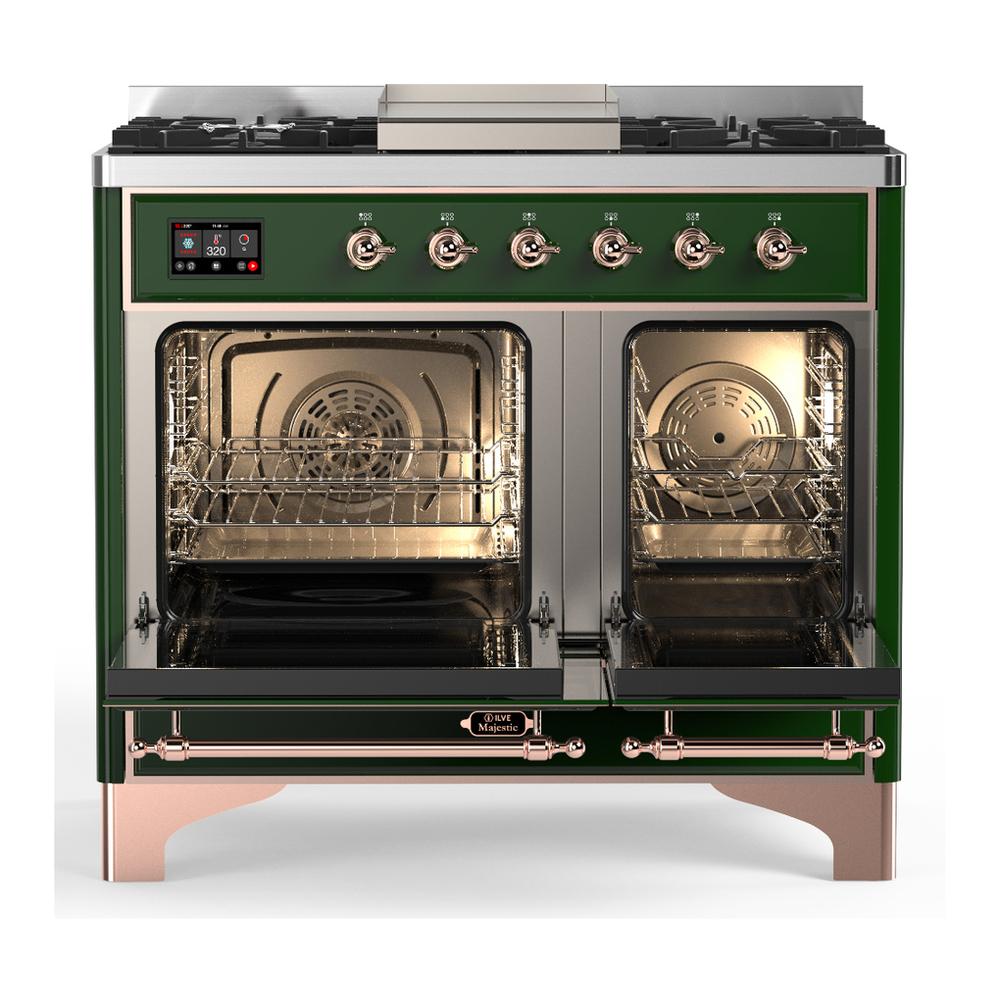 Ilve UMD40FNR3EGP Ilve Umd40Fnr3Egp Majestic Iii 40 Inch Dual Fuel Range With 6 Burners And Griddle, Dual Function Burner Up To 25,000 Btu (Natural Gas, Triple Glass Door, Emerald Green, Copper)