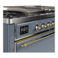 Ilve UM60FSQNR3BGGLP Ilve Um60Fsqnr3Bgglp Majestic Iii 60 Inch Dual Fuel Range With 7 Burners, Griddle And French Top, Dual Function Burner With Up To 25,000 Btu (Liquid Propane, Solid Door, Blue Grey, Brass)