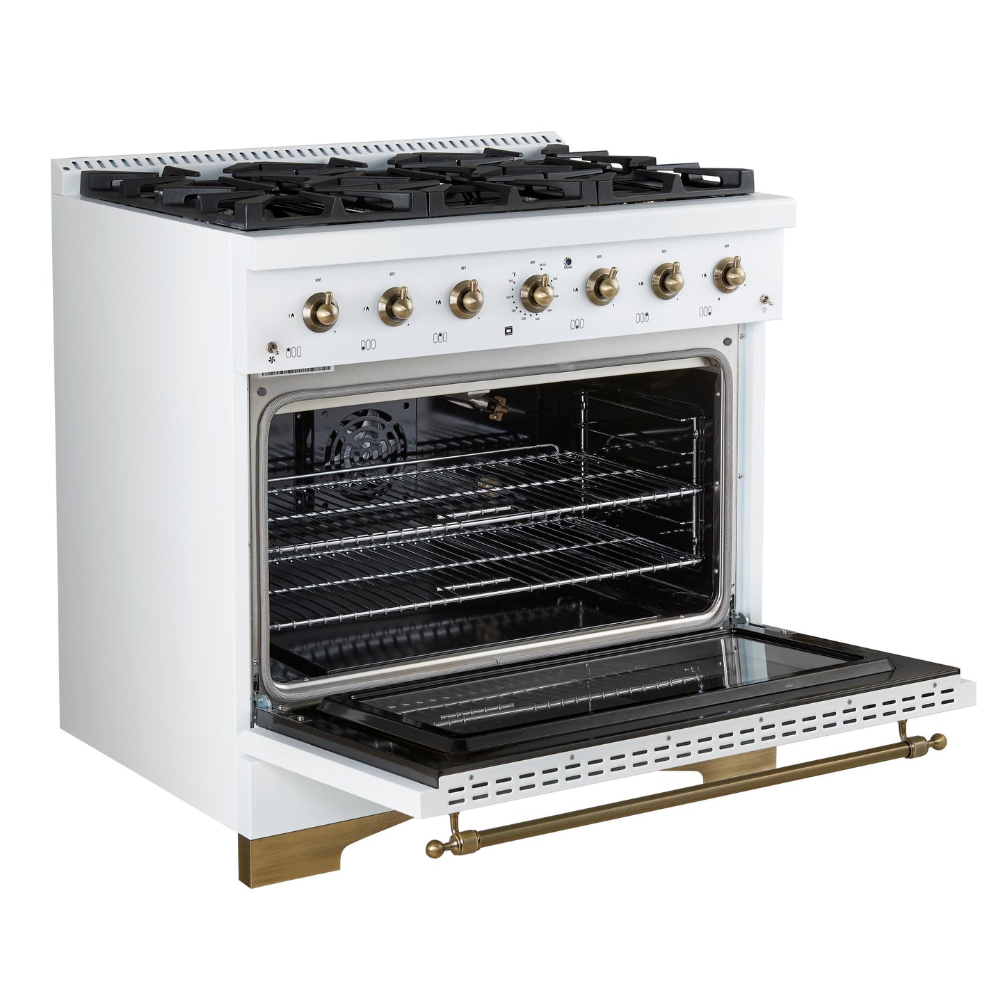 Forno FFSGS621936WHT Forno Antico 36-Inch Freestanding Gas Range, White, Antique Brass Design, 6 Burners, Convection Oven, Energy Efficient