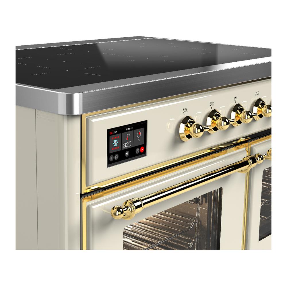Ilve UMDIB40NR3AWG Ilve Umdib40Nr3Awg Majestic Iii 40 Inch Induction Range With 6 Elements, 3.82 Cu. Ft. Total Oven Capacity (Triple Glass Door, Antique White, Brass)