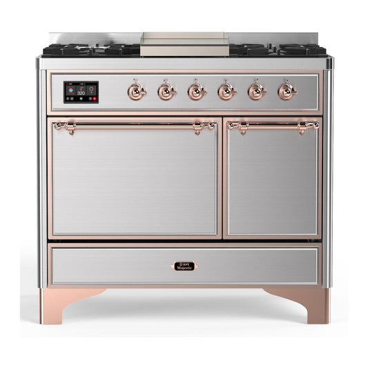 Ilve UMD40FQNR3SSPLP Ilve Umd40Fqnr3Ssplp Majestic Iii 40 Inch Dual Fuel Range With 6 Burners And Griddle, Dual Function Burner Up To 25,000 Btu (Liquid Propane, Solid Door, Stainless Steel, Copper)