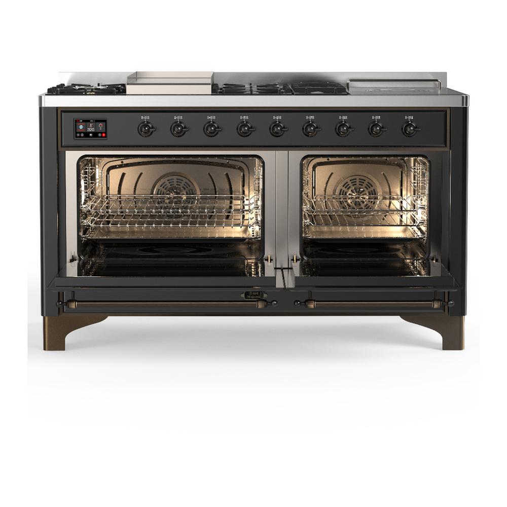 Ilve UM60FSQNR3MGBLP Ilve Um60Fsqnr3Mgblp Majestic Iii 60 Inch Dual Fuel Range With 7 Burners, Griddle And French Top, Dual Function Burner With Up To 25,000 Btu (Liquid Propane, Solid Door, Graphite Matte, Burnished)