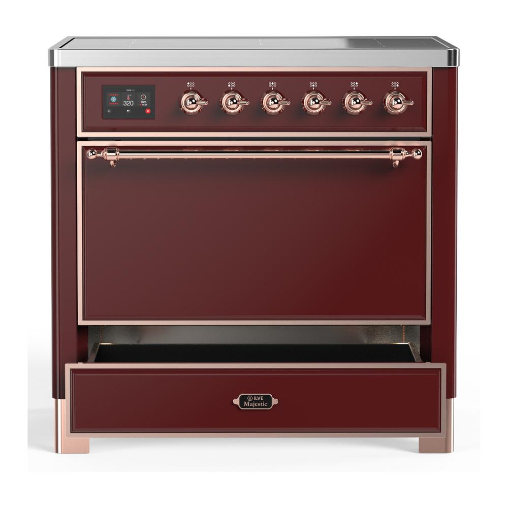 Ilve UMIB36QNR3BUP Ilve Umib36Qnr3Bup Majestic Iii 36 Inch Induction Range With 6 Elements, 3.5 Cu. Ft. Total Oven Capacity (Solid Door, Burgundy, Copper)
