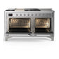 Ilve UM60FSQNR3SSCLP Ilve Um60Fsqnr3Ssclp Majestic Iii 60 Inch Dual Fuel Range With 7 Burners, Griddle And French Top, Dual Function Burner With Up To 25,000 Btu (Liquid Propane, Solid Door, Stainless Steel, Chrome)