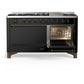 Ilve UM60FQNR3BKB Ilve Um60Fqnr3Bkb Majestic Iii 60 Inch Dual Fuel Range With 9 Burners And Griddle, Dual Function Burner Up To 25,000 Btu (Natural Gas, Solid Door, Glossy Black, Burnished)
