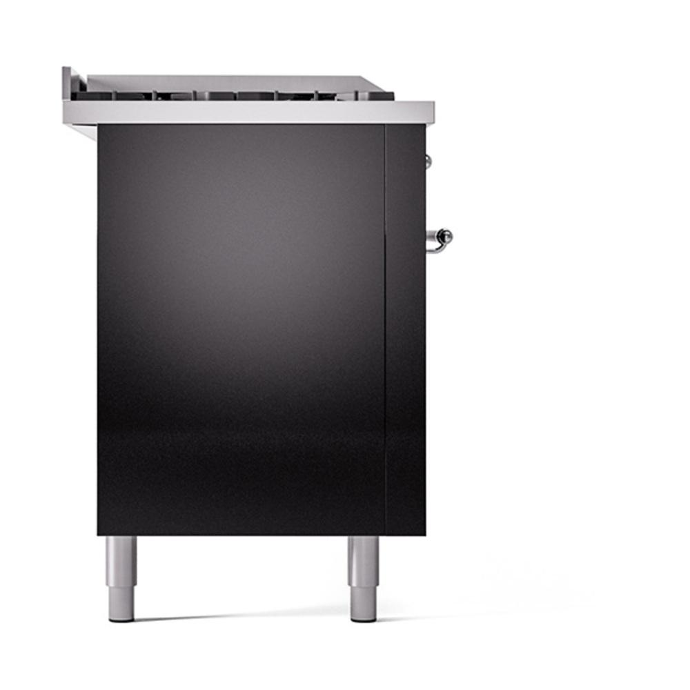 Ilve UN60FSQNMPBKC Ilve Un60Fsqnmpbkc Nostalgie Ii Noblesse 60" Dual Fuel Range (7 Sealed Burners + Griddle + French Top, Natural Gas, Solid Door, Glossy Black, Chrome)