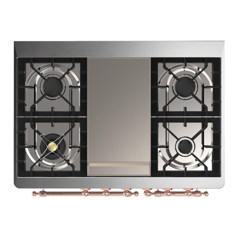 Ilve UMD40FNR3BGP Ilve Umd40Fnr3Bgp Majestic Iii 40 Inch Dual Fuel Range With 6 Burners And Griddle, Dual Function Burner Up To 25,000 Btu (Natural Gas, Triple Glass Door, Blue Grey, Copper)